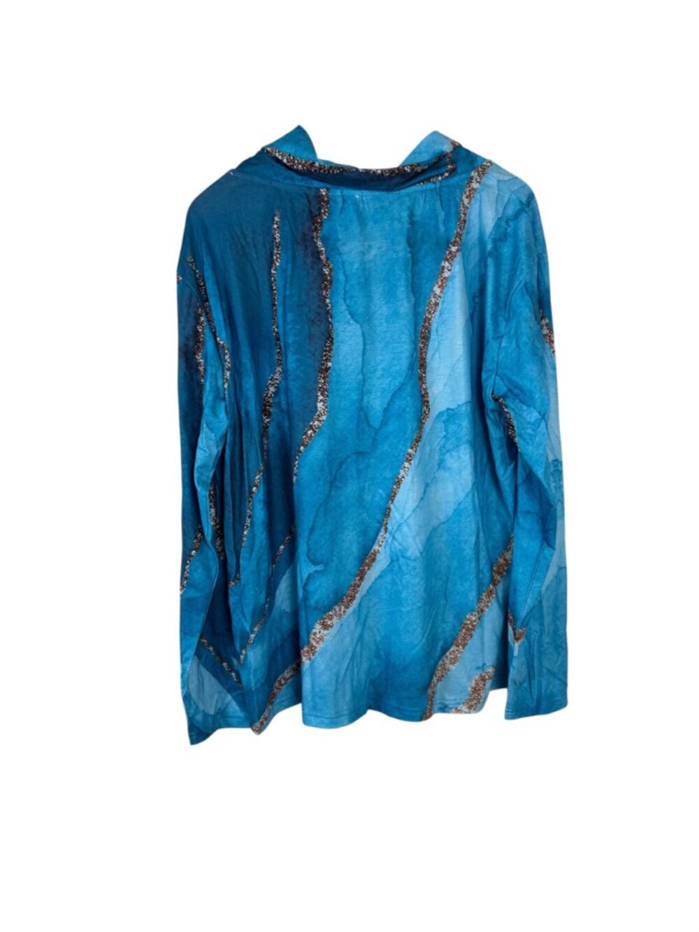 Made with Love NEW Blouse Cowl Neck Teal Long Sleeve Women's XXL Marble - Picture 2 of 9